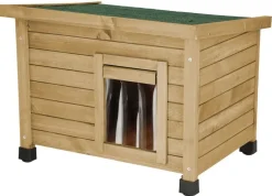 Kerbl Katzenhaus Rustica Katzenhütte aus Holz Schwingtüre mit Lamellen