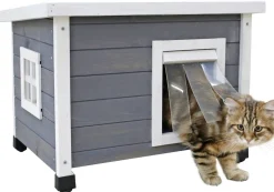 Kerbl Katzenhaus Rustica Katzenhütte Holz wei¤/grau Plexiglasfenster Katzenvilla