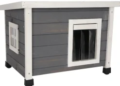 Kerbl Katzenhaus Rustica Katzenhütte Holz wei¤/grau Plexiglasfenster Katzenvilla