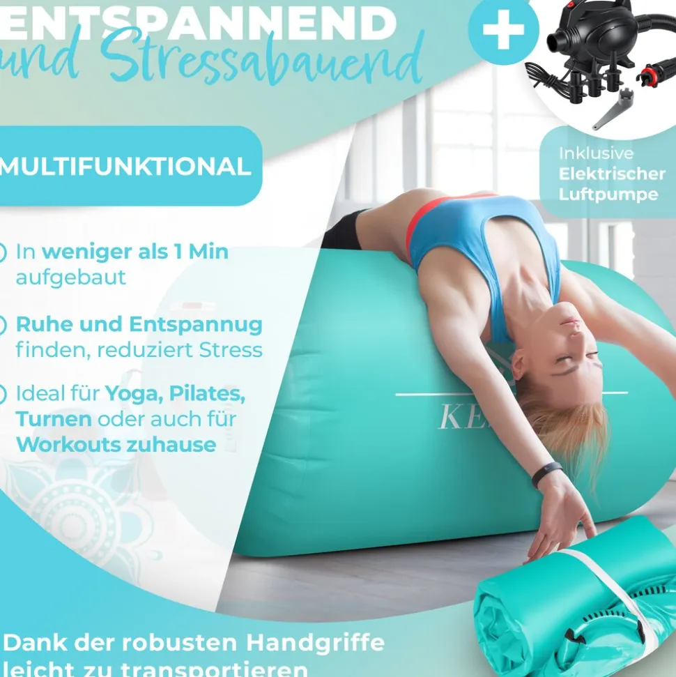 KESSER® Aufblasbare Air Roll Airtrack, Gymnastik-Rolle | inkl. Tragetasche & elektr. Luftpumpe | Barrel Gymnastik Tumbling | Yoga Gymnastik Rolle Gymnastikmatte, Fitnessrolle