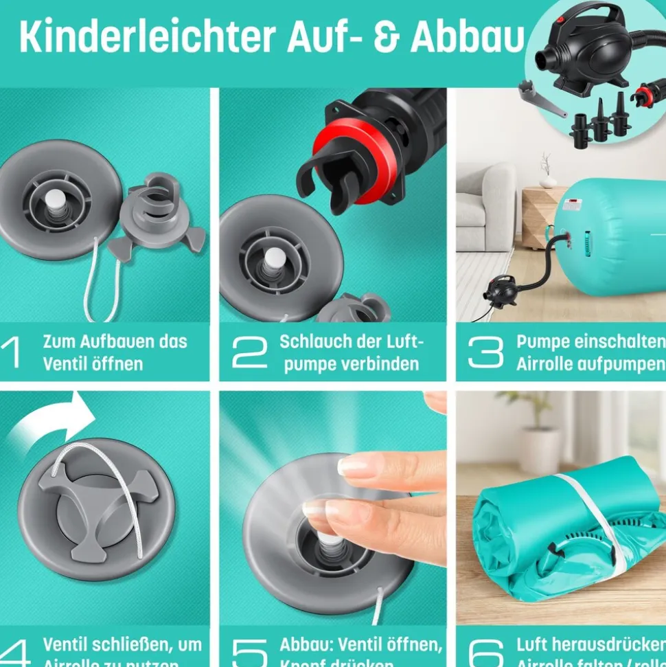 KESSER® Aufblasbare Air Roll Airtrack, Gymnastik-Rolle | inkl. Tragetasche & elektr. Luftpumpe | Barrel Gymnastik Tumbling | Yoga Gymnastik Rolle Gymnastikmatte, Fitnessrolle