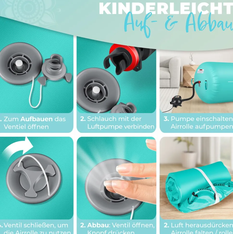KESSER® Aufblasbare Air Roll Airtrack, Gymnastik-Rolle | inkl. Tragetasche & elektr. Luftpumpe | Barrel Gymnastik Tumbling | Yoga Gymnastik Rolle Gymnastikmatte, Fitnessrolle