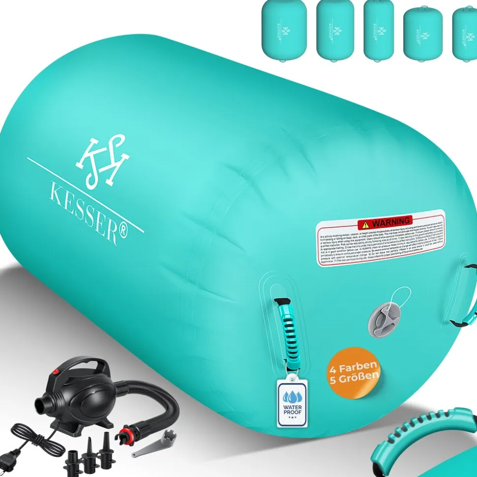KESSER® Aufblasbare Air Roll Airtrack, Gymnastik-Rolle | inkl. Tragetasche & elektr. Luftpumpe | Barrel Gymnastik Tumbling | Yoga Gymnastik Rolle Gymnastikmatte, Fitnessrolle