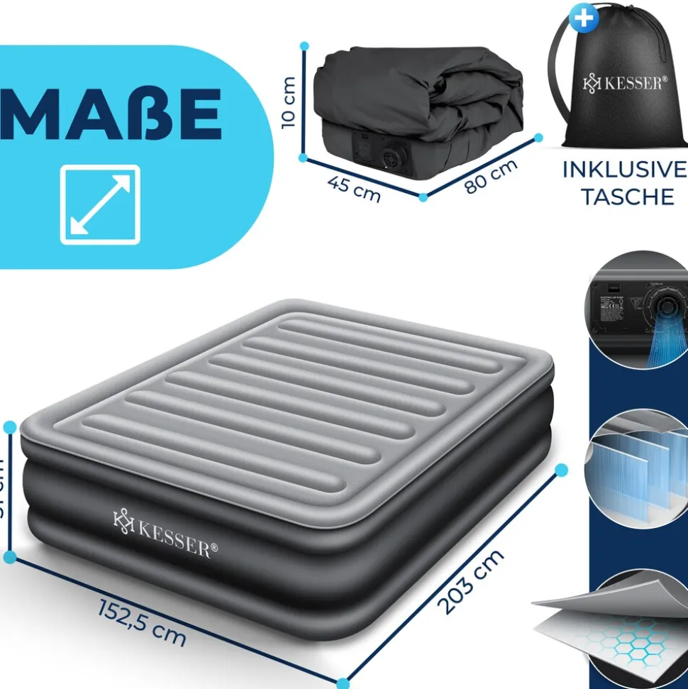 KESSER® Aufblasbare Matratze Luftbett mit eingebauter elektrischer Pumpe integrierte erhöhte aufblasbare Matratze für Übernachtungsgäste mit Aufbewahrungstasche