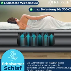 KESSER® Aufblasbare Matratze Luftbett mit eingebauter elektrischer Pumpe integrierte erhöhte aufblasbare Matratze für Übernachtungsgäste mit Aufbewahrungstasche