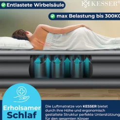 KESSER® Aufblasbare Matratze Luftbett mit eingebauter elektrischer Pumpe integrierte erhöhte aufblasbare Matratze für Übernachtungsgäste mit Aufbewahrungstasche