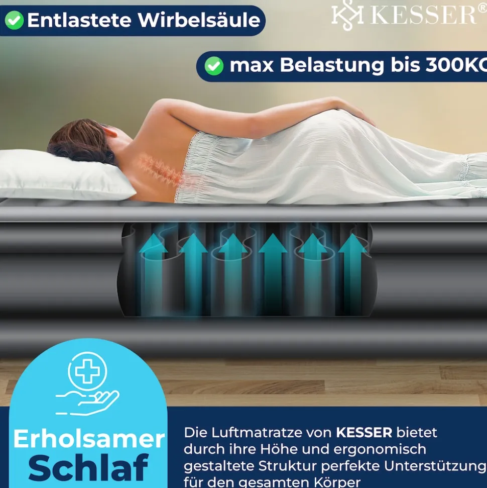 KESSER® Aufblasbare Matratze Luftbett mit eingebauter elektrischer Pumpe integrierte erhöhte aufblasbare Matratze für Übernachtungsgäste mit Aufbewahrungstasche