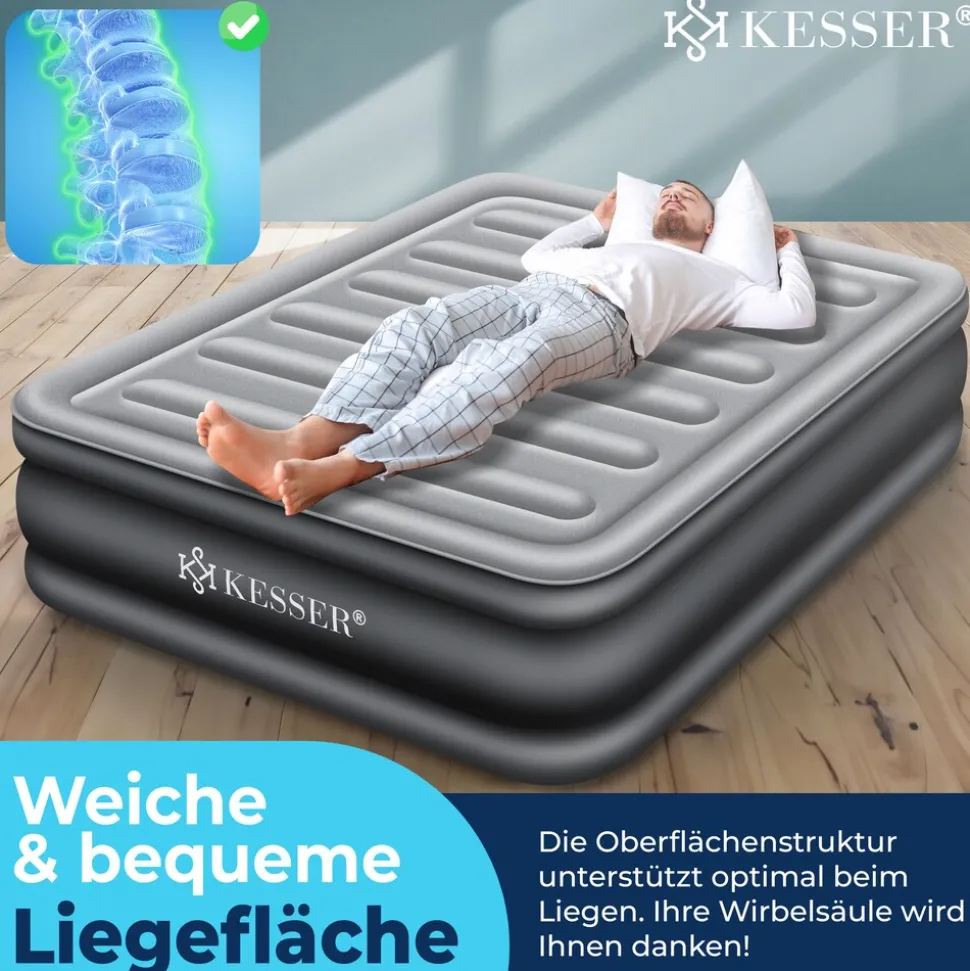 KESSER® Aufblasbare Matratze Luftbett mit eingebauter elektrischer Pumpe integrierte erhöhte aufblasbare Matratze für Übernachtungsgäste mit Aufbewahrungstasche