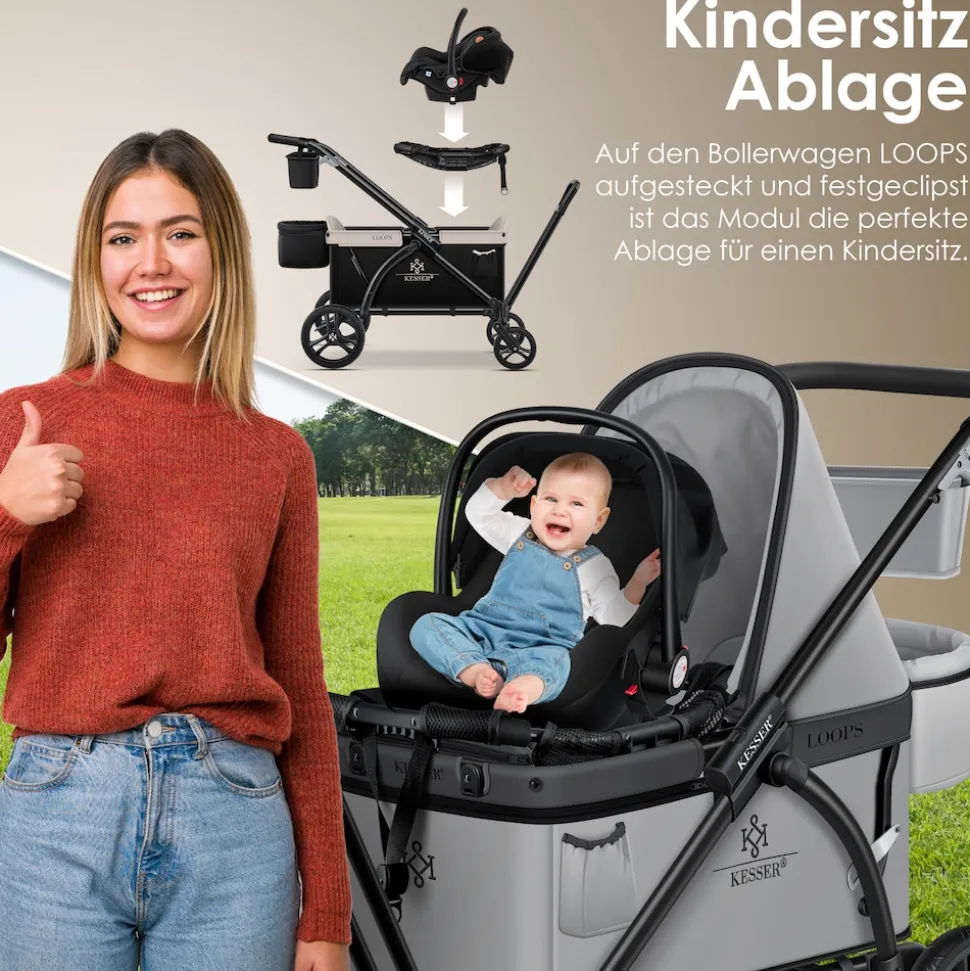 KESSER® Babyschale-Modul Kindersitzmodul-Aufsatz Zubehör Passend für LOOPS Faltbarer Bollerwagen Handwagen, Modul Universal für alle Babyschalle Babyliegeschale