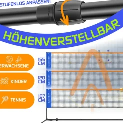 KESSER® Badmintonnetz, Tennisnetz | 300cm | 400cm | 500 cm | Federballnetz 3-Fach-Höhenverstellbar, Set bestehend aus Netz, 3x Feder- & Tennisball, stabilem Eisen-Gestell, Transporttasche, Indoor & Outdoor