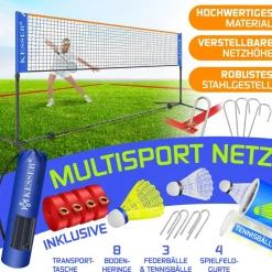 KESSER® Badmintonnetz, Tennisnetz | 300cm | 400cm | 500 cm | Federballnetz 3-Fach-Höhenverstellbar, Set bestehend aus Netz, 3x Feder- & Tennisball, stabilem Eisen-Gestell, Transporttasche, Indoor & Outdoor