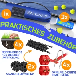 KESSER® Badmintonnetz, Tennisnetz | 300cm | 400cm | 500 cm | Federballnetz 3-Fach-Höhenverstellbar, Set bestehend aus Netz, 3x Feder- & Tennisball, stabilem Eisen-Gestell, Transporttasche, Indoor & Outdoor