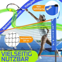 KESSER® Badmintonnetz, Tennisnetz | 300cm | 400cm | 500 cm | Federballnetz 3-Fach-Höhenverstellbar, Set bestehend aus Netz, 3x Feder- & Tennisball, stabilem Eisen-Gestell, Transporttasche, Indoor & Outdoor
