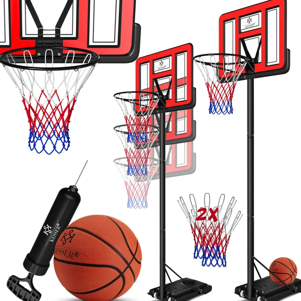 KESSER® Basketballkorb Premium mit Ständer Rollen Inkl. Basketball + Pumpe verstellbare Korbhöhe 230 bis 305 cm höhenverstellbar Korbanlage Outdoor komplett Basketballanlage für Erwachsene Kinder
