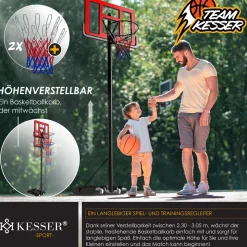 KESSER® Basketballkorb Premium mit Ständer Rollen Inkl. Basketball + Pumpe verstellbare Korbhöhe 230 bis 305 cm höhenverstellbar Korbanlage Outdoor komplett Basketballanlage für Erwachsene Kinder