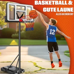 KESSER® Basketballkorb Set höhenverstellbar 160-210cm Mobiler Basketballständer mit Rollen, Backboard, Basketball, Pumpe & 2 Netzen - Indoor & Outdoor Basketballanlage für Kinder & Erwachsene