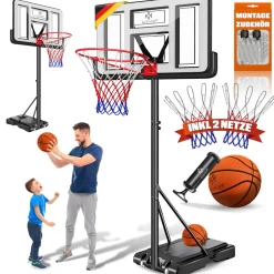KESSER® Basketballkorb Set höhenverstellbar 160-210cm Mobiler Basketballständer mit Rollen, Backboard, Basketball, Pumpe & 2 Netzen - Indoor & Outdoor Basketballanlage für Kinder & Erwachsene