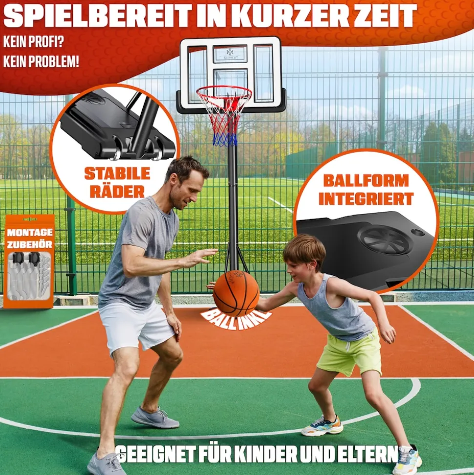 KESSER® Basketballkorb Set höhenverstellbar 160-210cm Mobiler Basketballständer mit Rollen, Backboard, Basketball, Pumpe & 2 Netzen - Indoor & Outdoor Basketballanlage für Kinder & Erwachsene