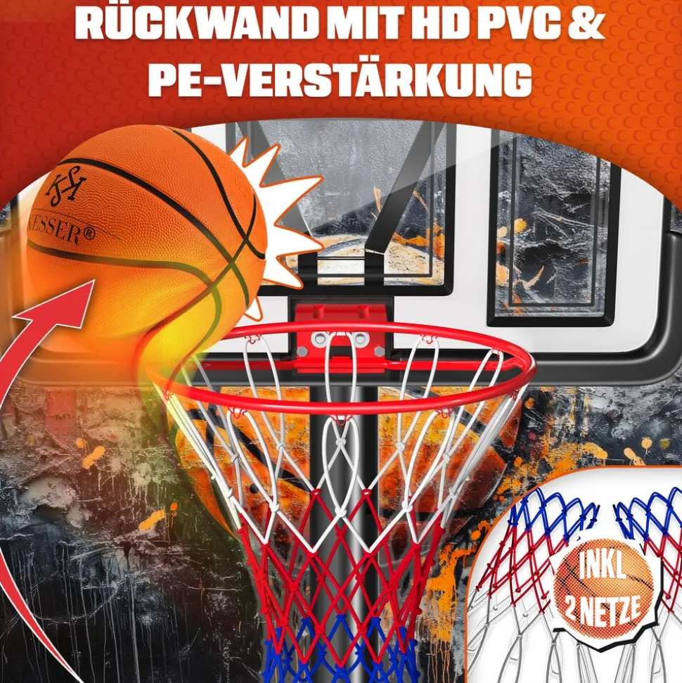 KESSER® Basketballkorb Set höhenverstellbar 160-210cm Mobiler Basketballständer mit Rollen, Backboard, Basketball, Pumpe & 2 Netzen - Indoor & Outdoor Basketballanlage für Kinder & Erwachsene