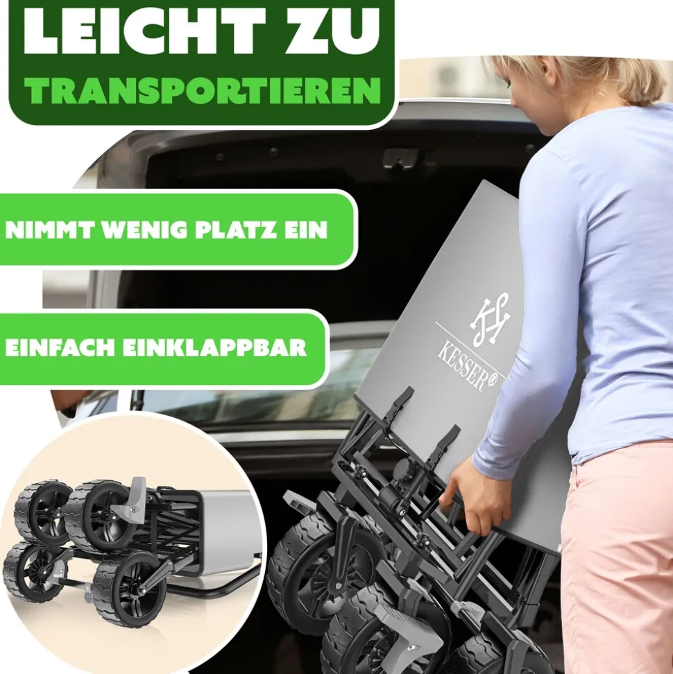 KESSER® Bollerwagen faltbar GT9000 Handwagen mit Dach | Transportwagen max. belastbar bis 150kg mit Hartgummi-Räder & Feststellbremsen (Vorne & Hinten) | Inkl. Abdeckung, Wetter & Sichtschutz