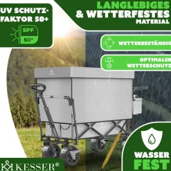 KESSER® Bollerwagen faltbar GT9000 Handwagen mit Dach | Transportwagen max. belastbar bis 150kg mit Hartgummi-Räder & Feststellbremsen (Vorne & Hinten) | Inkl. Abdeckung, Wetter & Sichtschutz