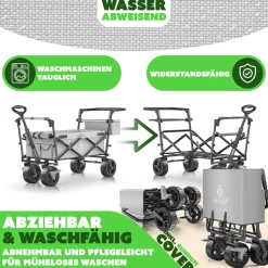 KESSER® Bollerwagen faltbar GT9000 Handwagen mit Dach | Transportwagen max. belastbar bis 150kg mit Hartgummi-Räder & Feststellbremsen (Vorne & Hinten) | Inkl. Abdeckung, Wetter & Sichtschutz