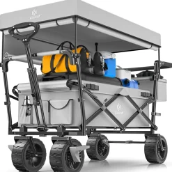 KESSER® Bollerwagen faltbar GT9000 Handwagen mit Dach | Transportwagen max. belastbar bis 150kg mit Hartgummi-Räder & Feststellbremsen (Vorne & Hinten) | Inkl. Abdeckung, Wetter & Sichtschutz