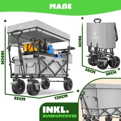 KESSER® Bollerwagen faltbar GT9000 Handwagen mit Dach | Transportwagen max. belastbar bis 150kg mit Hartgummi-Räder & Feststellbremsen (Vorne & Hinten) | Inkl. Abdeckung, Wetter & Sichtschutz