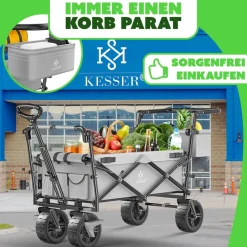 KESSER® Bollerwagen faltbar GT9000 Handwagen mit Dach | Transportwagen max. belastbar bis 150kg mit Hartgummi-Räder & Feststellbremsen (Vorne & Hinten) | Inkl. Abdeckung, Wetter & Sichtschutz