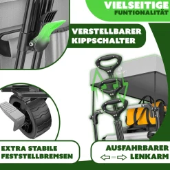 KESSER® Bollerwagen faltbar GT9000 Handwagen mit Dach | Transportwagen max. belastbar bis 150kg mit Hartgummi-Räder & Feststellbremsen (Vorne & Hinten) | Inkl. Abdeckung, Wetter & Sichtschutz