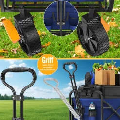 KESSER® Bollerwagen faltbar Handwagen Transportkarre max. 150kg Tragkraft & 360° PVC-Reifen Gerätewagen inkl. 2 Netztaschen, Seitentasche & Abdeckung Transportwagen Gartenanhänger ohne Dach
