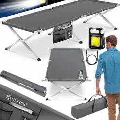 KESSER® Campingbett Klappbett Inkl.Tragetasche und Seitentasche Stabiles Feldbett 150 kg Belastbar Metallrohr 600D Oxfordgewebe Tragbar Liege Reise Bequem