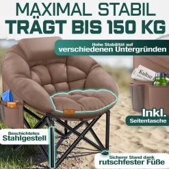 KESSER® Campingstuhl Chillexer faltbar 150 Kg Klappstuhl ultraleicht und breit, dickes Polster mit bequemen Kissen und Seitentasche, Cover, Outdoor + Indoor - rund, Camping, Angeln, Festival, Strand