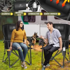KESSER® Campingstuhl faltbar bis 160 kg | Angelstuhl Faltstuhl Klappstuhl Gepolstert mit Armlehnen | Campinglicht und Getränkehalter + Tasche mit hoher Rückenlehne | Strandstuhl mit Angelhalterung