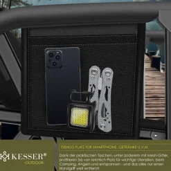 KESSER® Campingstuhl faltbar bis 160 kg | Angelstuhl Faltstuhl Klappstuhl Gepolstert mit Armlehnen | Campinglicht und Getränkehalter + Tasche mit hoher Rückenlehne | Strandstuhl mit Angelhalterung