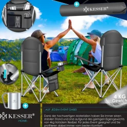 KESSER® Campingstuhl faltbar bis 150 kg Angelstuhl Faltstuhl Klappstuhl Gepolstert mit Armlehnen, Getränkehalter + Tasche mit hoher Rückenlehne, Strandstuhl, Klapphocker