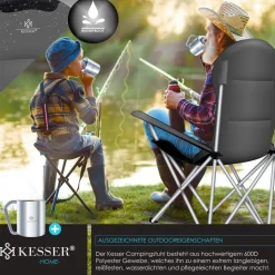 KESSER® Campingstuhl faltbar bis 150 kg Angelstuhl Faltstuhl Klappstuhl Gepolstert mit Armlehnen, Getränkehalter + Tasche mit hoher Rückenlehne, Strandstuhl, Klapphocker