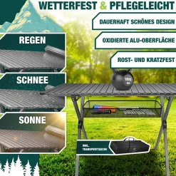 KESSER® Campingtisch faltbar Klapptisch mit Aluminiumrahmen Aufrollbare Tischplatte Falttisch klappbar 145x70x70cm bis 100kg inkl. Tragetasche mit Trageband & Netztasche
