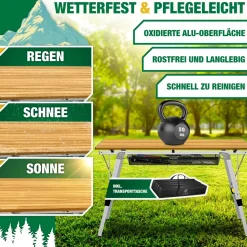 KESSER® Campingtisch faltbar Klapptisch mit Aluminiumrahmen Aufrollbare Tischplatte Falttisch klappbar inkl. Tragetasche mit Trageband & Netztasche, Holz-Optik