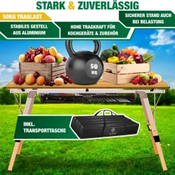 KESSER® Campingtisch faltbar Klapptisch mit Aluminiumrahmen Aufrollbare Tischplatte Falttisch klappbar inkl. Tragetasche mit Trageband & Netztasche, Holz-Optik