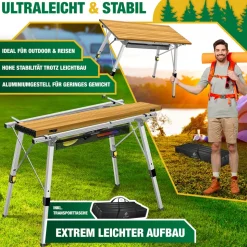 KESSER® Campingtisch faltbar Klapptisch mit Aluminiumrahmen Aufrollbare Tischplatte Falttisch klappbar inkl. Tragetasche mit Trageband & Netztasche, Holz-Optik