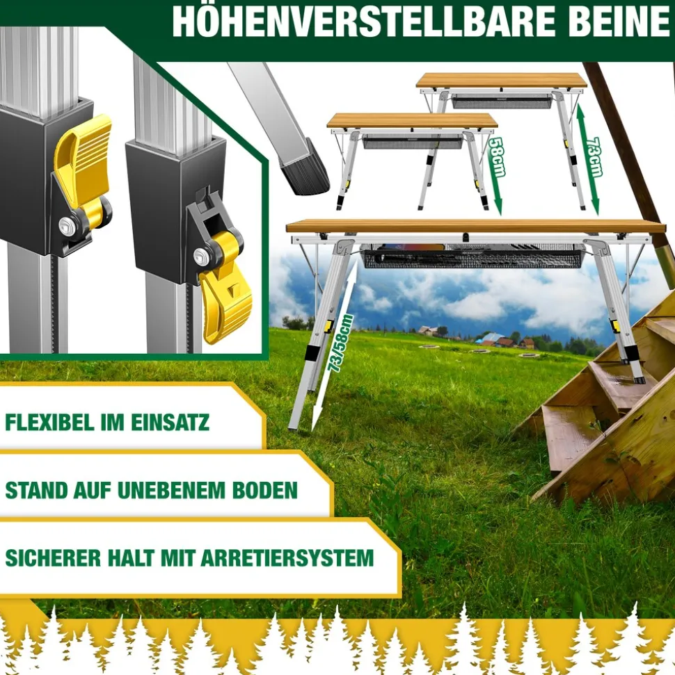 KESSER® Campingtisch faltbar Klapptisch mit Aluminiumrahmen Aufrollbare Tischplatte Falttisch klappbar inkl. Tragetasche mit Trageband & Netztasche, Holz-Optik