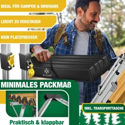 KESSER® Campingtisch faltbar Klapptisch mit Aluminiumrahmen Aufrollbare Tischplatte Falttisch klappbar inkl. Tragetasche mit Trageband & Netztasche, Holz-Optik
