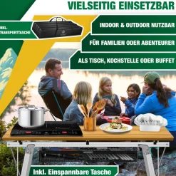 KESSER® Campingtisch faltbar Klapptisch mit Aluminiumrahmen Aufrollbare Tischplatte Falttisch klappbar inkl. Tragetasche mit Trageband & Netztasche, Holz-Optik