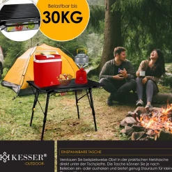 KESSER® Campingtisch faltbar Klapptisch mit Aluminiumrahmen Aufrollbare Tischplatte Falttisch klappbar höhenverstellbar inkl. Tragetasche mit Trageband & Netztasche