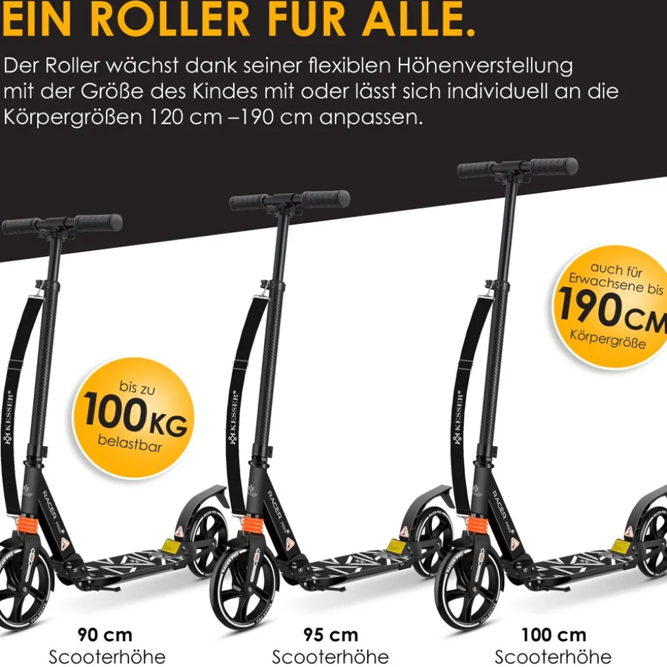 KESSER® Cityroller Scooter 205mm Räder PU Big Wheel - Pro-S Tretroller mit Doppel Federung, City-Roller Scooter klappbar und Höhenverstellbar, Roller Kickscooter für Erwachsene und Kinder