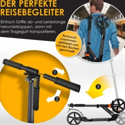 KESSER® Cityroller Scooter 205mm Räder PU Big Wheel - Pro-S Tretroller mit Doppel Federung, City-Roller Scooter klappbar und Höhenverstellbar, Roller Kickscooter für Erwachsene und Kinder