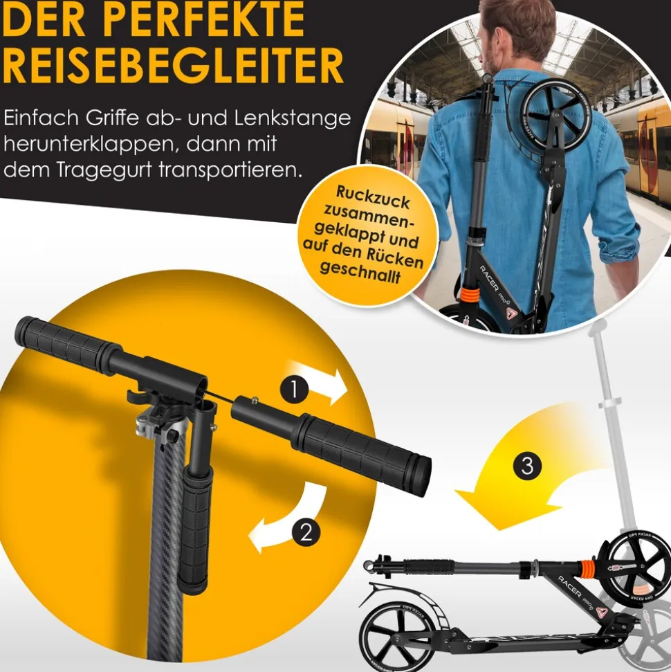 KESSER® Cityroller Scooter 205mm Räder PU Big Wheel - Pro-S Tretroller mit Doppel Federung, City-Roller Scooter klappbar und Höhenverstellbar, Roller Kickscooter für Erwachsene und Kinder