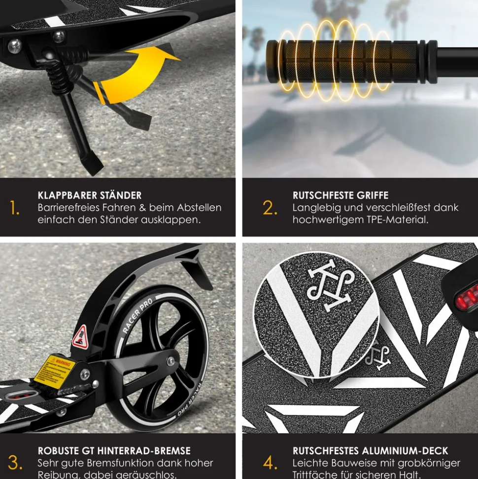 KESSER® Cityroller Scooter 205mm Räder PU Big Wheel - Pro-S Tretroller mit Doppel Federung, City-Roller Scooter klappbar und Höhenverstellbar, Roller Kickscooter für Erwachsene und Kinder