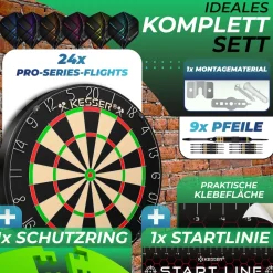KESSER® Dartscheibe Sisal Professional Dartboard + Zubehör Steeldart Offizielles Dartscheibe Profi Steeldartscheibe - Dartboard inkl. Montageset